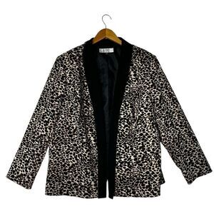 Tahari‎ ASL Leopard Print Blazer Jacket Black Open 18 W Shoulder Pads Plus Size